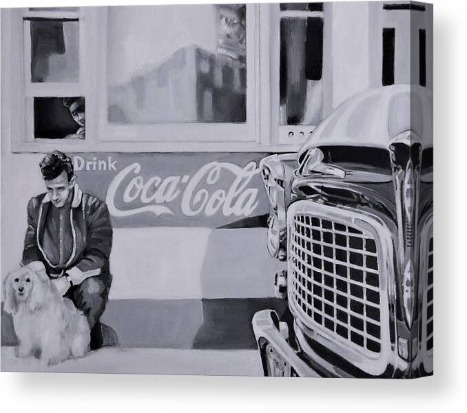 Dog Canvas Print featuring the painting What I Saw Across the Street by Jean Cormier