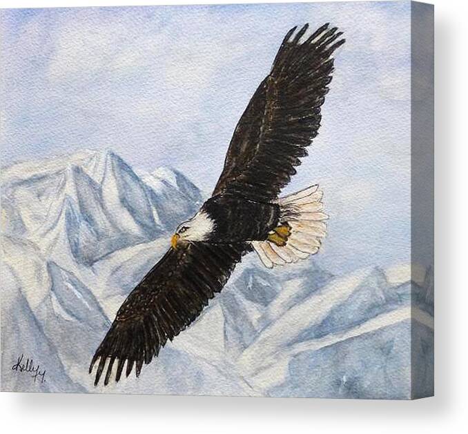 Office Prints Canvas Print featuring the painting Eagle Flying by Kelly Mills