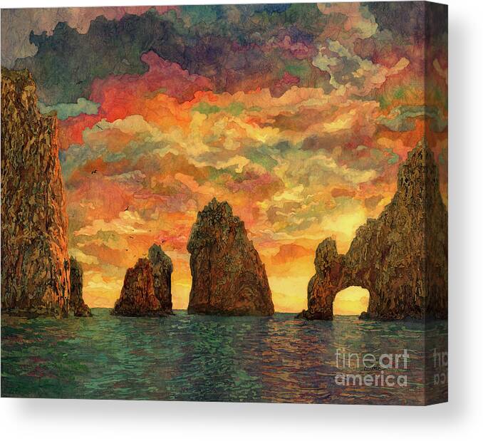 Sunset Canvas Print featuring the painting El Arco - Sunset by Hailey E Herrera