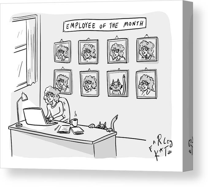 A24662 Canvas Print featuring the drawing Employee Of The Month by Farley Katz