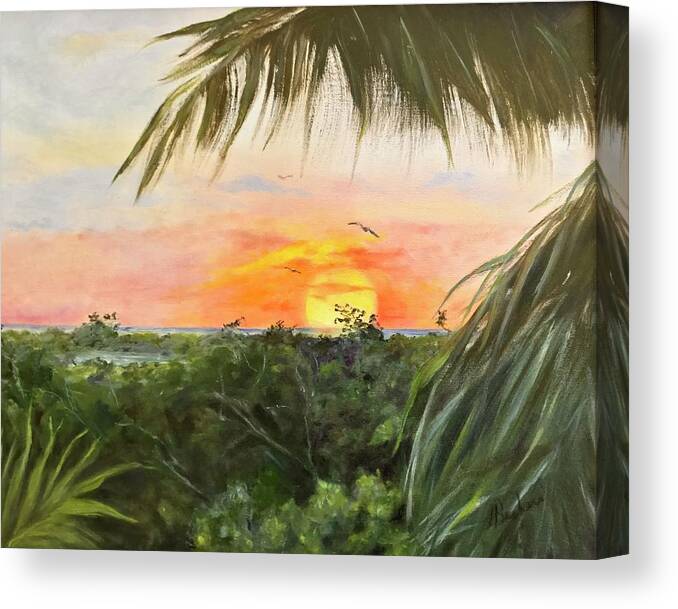 Seascape Canvas Print featuring the painting End Of Day by Anne Barberi