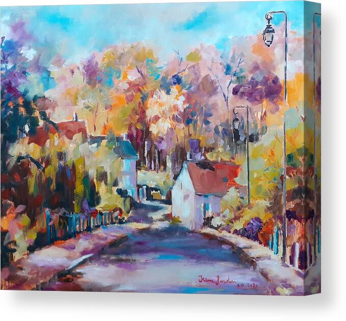 Guerard 77 Seine Et Marne Canvas Print featuring the painting Entry of village Guerard by Kim PARDON