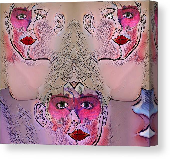 Modern Abstract Canvas Print featuring the drawing Faces Peeling Back The Layers by Joan Stratton