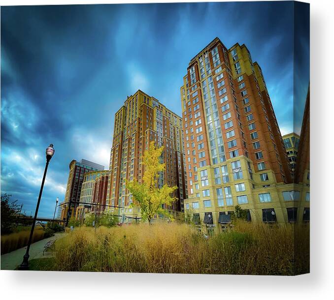 Buildings Canvas Print featuring the photograph Fall Day in Carlyle by Lora J Wilson