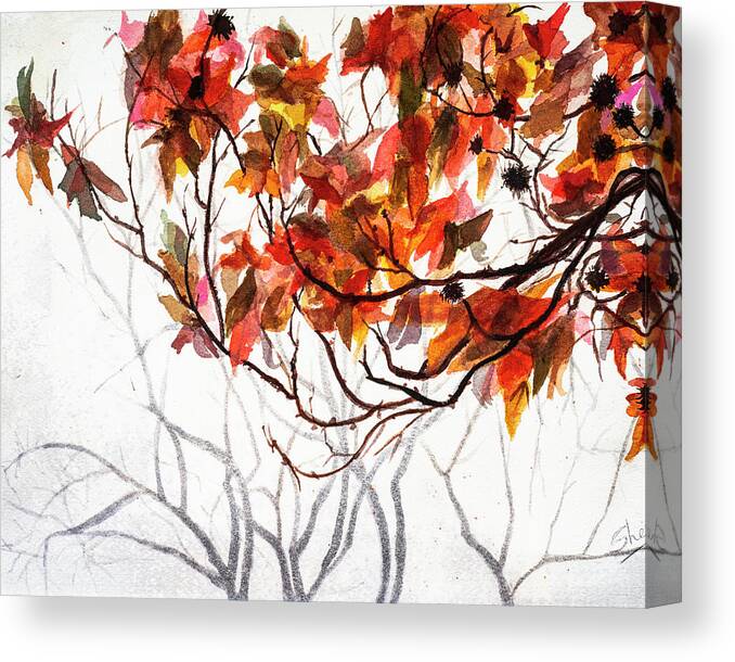 Art - Watercolor Canvas Print featuring the painting Fall Leaves - Watercolor Art by Sher Nasser