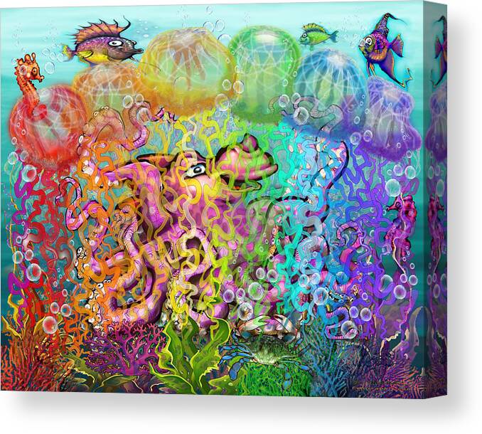 Aquatic Canvas Print featuring the digital art Fantasy Rainbow Tentacles by Kevin Middleton
