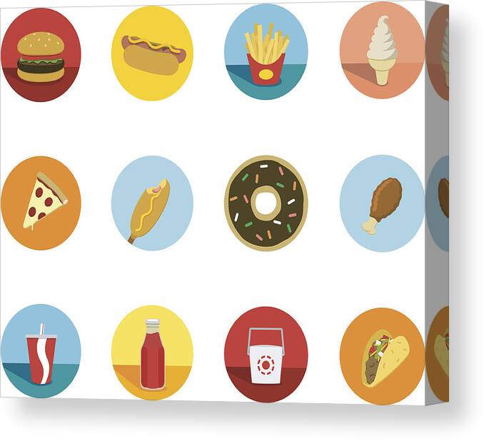 Chicken Meat Canvas Print featuring the drawing Fast Food Circle Icons by Lumpynoodles