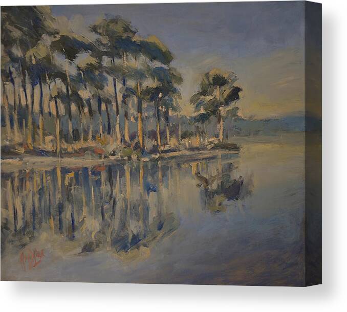 Fen Canvas Print featuring the painting Fen with pine trees by Nop Briex
