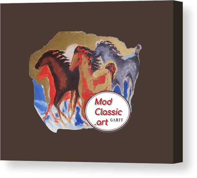 Guitars Canvas Print featuring the painting Five Horses ModClassic Art by Enrico Garff