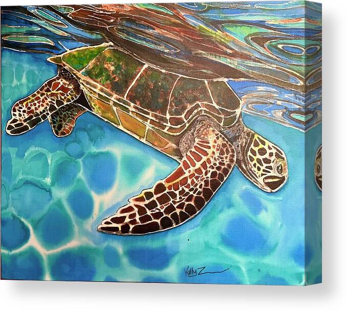 Turtle Canvas Print featuring the painting Floating at the Surface by Kelly Smith