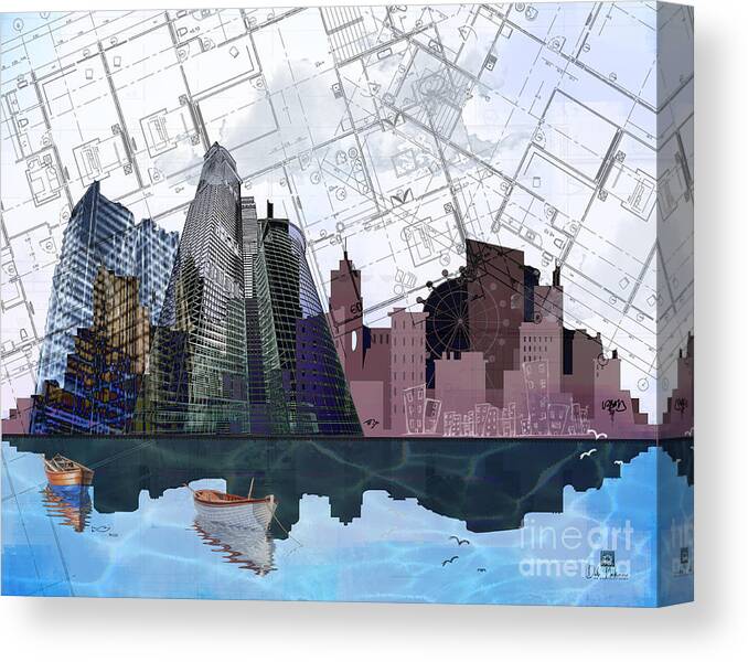 Architecture Canvas Print featuring the digital art Floating City by Deb Nakano
