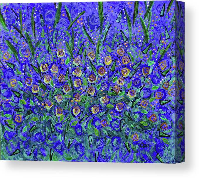 Flowers Canvas Print featuring the painting Flower Garden in Blue by Corinne Carroll