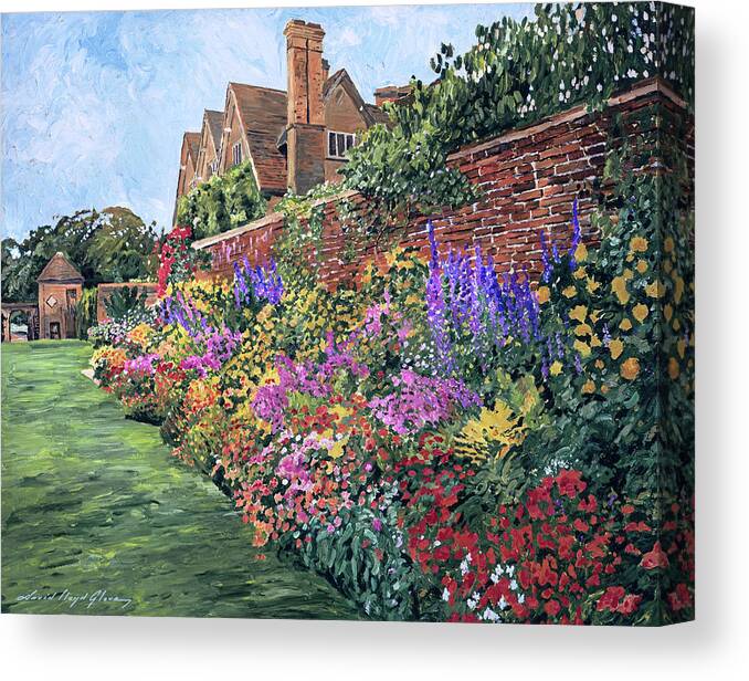 Gardens Canvas Print featuring the painting Flowers Along The Brick Wall by David Lloyd Glover