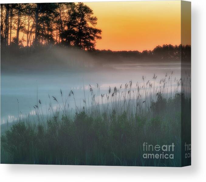 Chincoteague Canvas Print featuring the photograph Foggy sunrise by Izet Kapetanovic