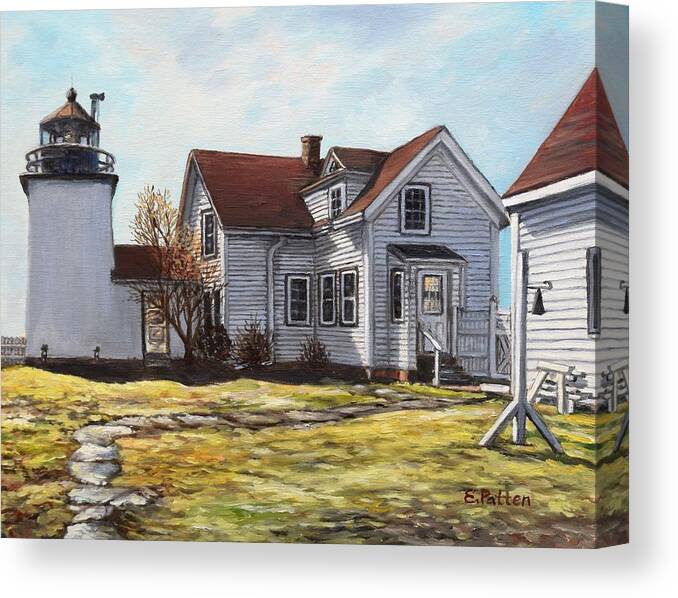 Stockton Springs Canvas Print featuring the painting Fort Point Light, Stockton Springs, Maine by Eileen Patten Oliver