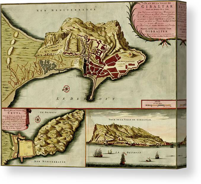 Maps Canvas Print featuring the drawing Fortifications at Nice France 1700 by Anna Beeck