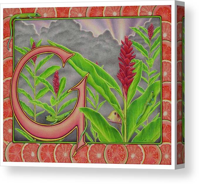 Kim Mcclinton Canvas Print featuring the drawing G is for Gecko by Kim McClinton