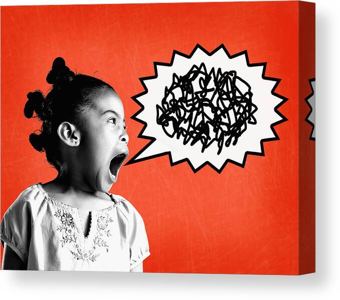 African Ethnicity Canvas Print featuring the photograph Girl (6-8) yelling (Digital Composite) by Chad Baker/Ryan McVay
