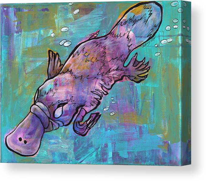 Platypus Canvas Print featuring the painting Graceful Glide by Darcy Lee Saxton