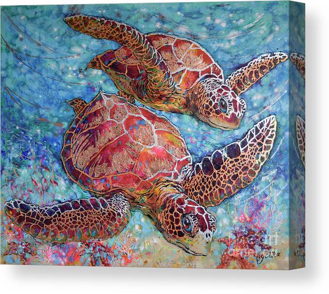 Green Sea Turtles Canvas Print featuring the painting Grand Sea Turtles by Jyotika Shroff