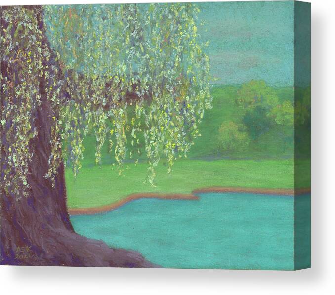 Willow Tree Canvas Print featuring the pastel Grandmother Willow by Anne Katzeff