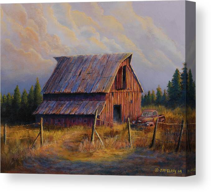Barn Canvas Print featuring the painting Grandpas Truck by Jerry McElroy