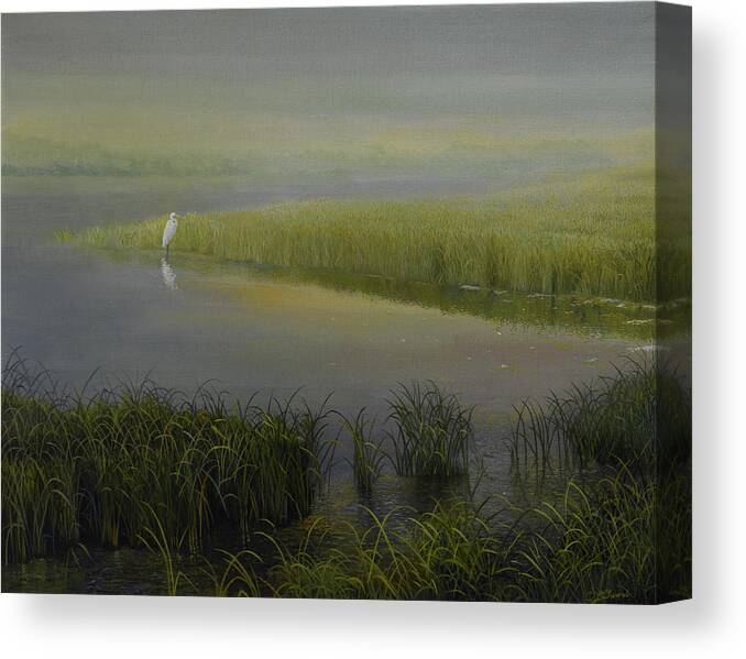 Nature Canvas Print featuring the painting Great Egret by Charles Owens
