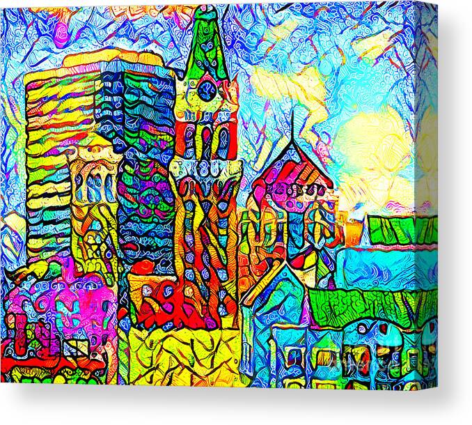 Wingsdomain Canvas Print featuring the photograph Happy Cheerful Contemporary Oakland Tribune And The Oakland Skyline 20200829 by Wingsdomain Art and Photography