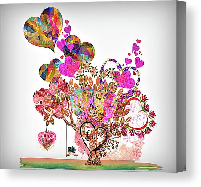Valentine Canvas Print featuring the digital art Heart Love Tree by Debra and Dave Vanderlaan
