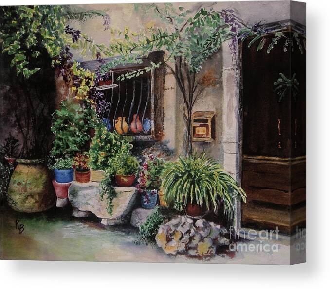 Courtyard Canvas Print featuring the painting Hidden Courtyard by Karen Fleschler