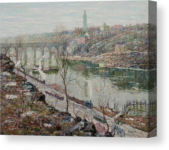 19th Century Art Canvas Print featuring the painting High Bridge, Harlem River, 1912 by Ernest Lawson