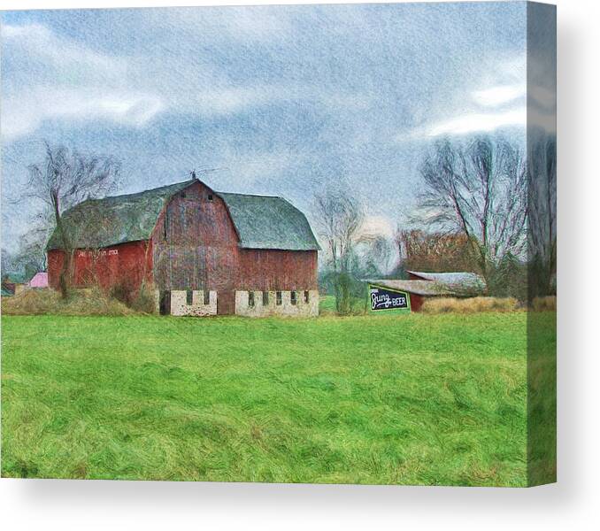  Canvas Print featuring the digital art Hwy SS Barn by Stacey Carlson