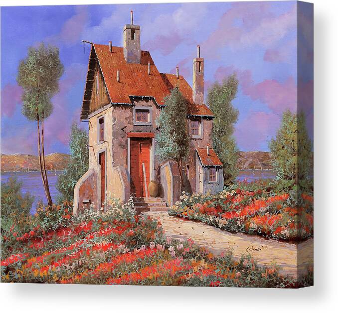Lakescape Canvas Print featuring the painting I Prati Rossi by Guido Borelli