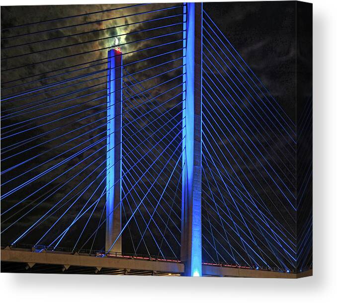 Full Moon Canvas Print featuring the photograph Indian River Bridge Candlestick by Bill Swartwout