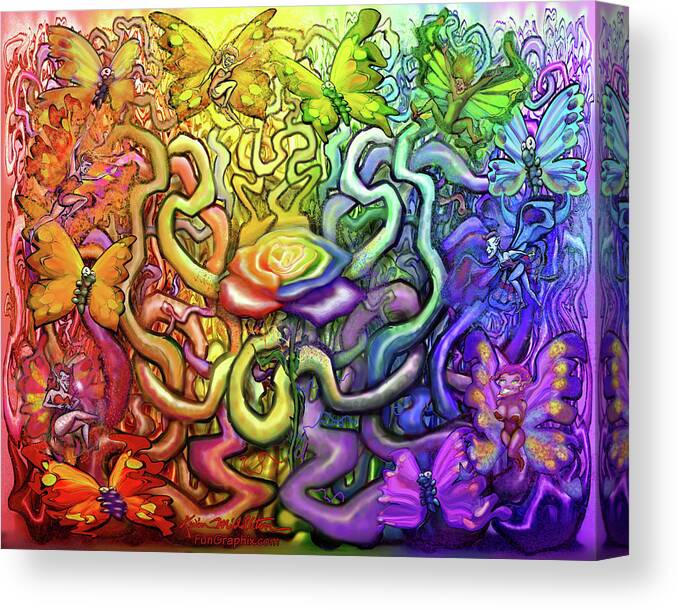 Rainbow Canvas Print featuring the digital art Interwoven Rainbow Magic by Kevin Middleton