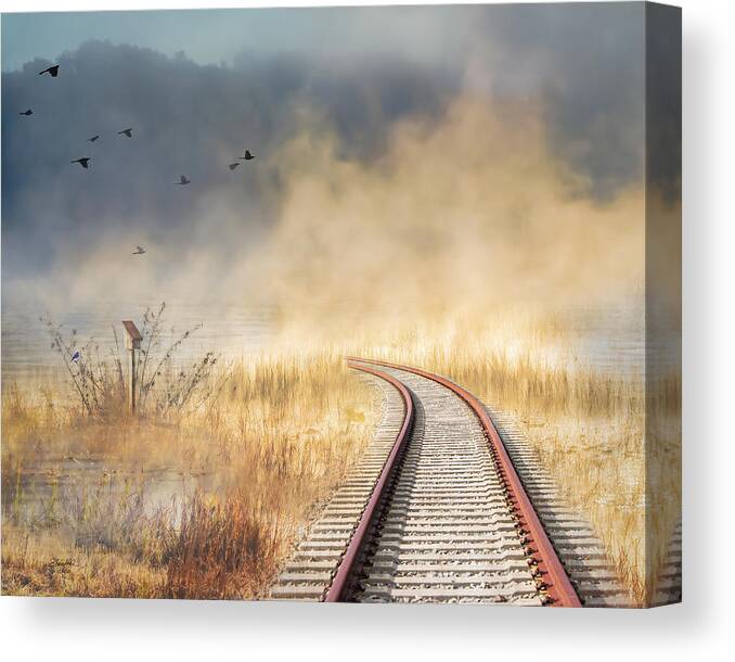 Train Tracks Canvas Print featuring the photograph Into the Mist - Limited Edition by Shara Abel