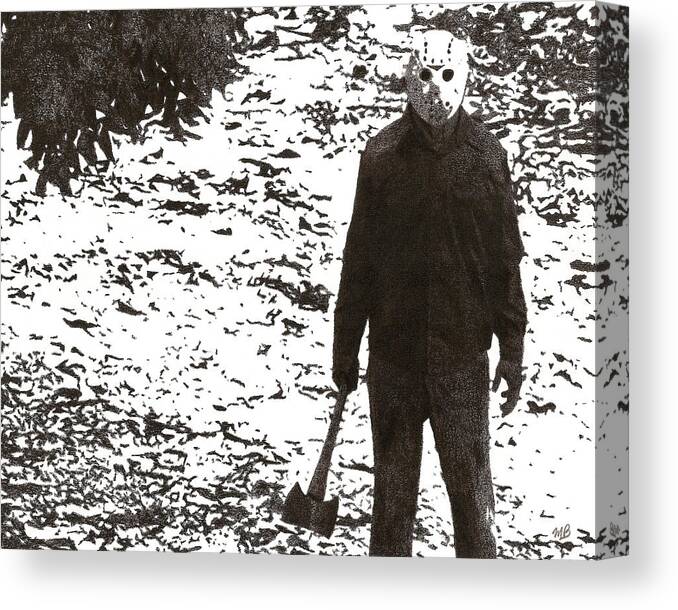 Jason Voorhees Canvas Print featuring the drawing Jason 2 by Mark Baranowski
