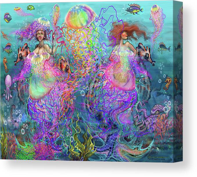 Jellyfish Canvas Print featuring the digital art Mermaid Disco Dresses by Kevin Middleton
