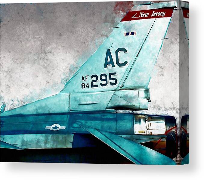 F-16 Canvas Print featuring the mixed media Jersey Devils by Christopher Reed