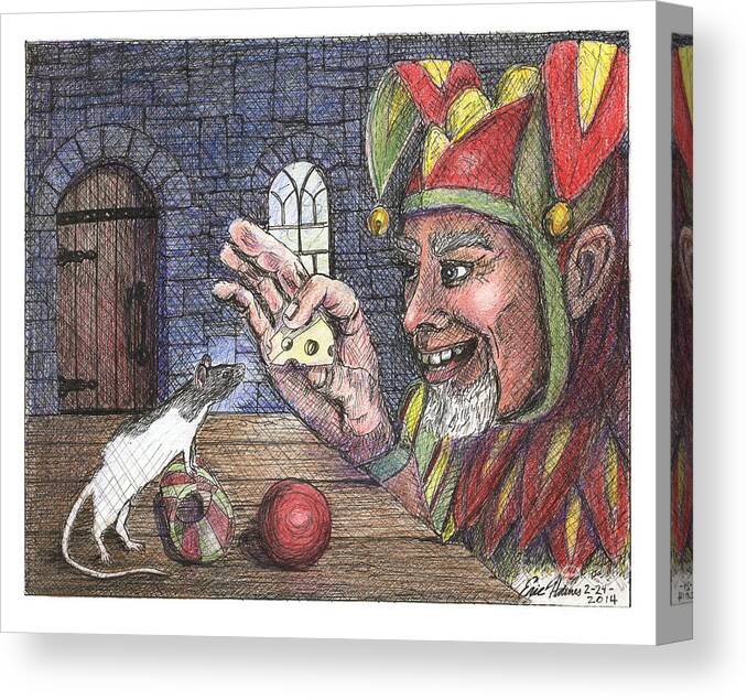 Jester Canvas Print featuring the drawing Jester Training Rat by Eric Haines