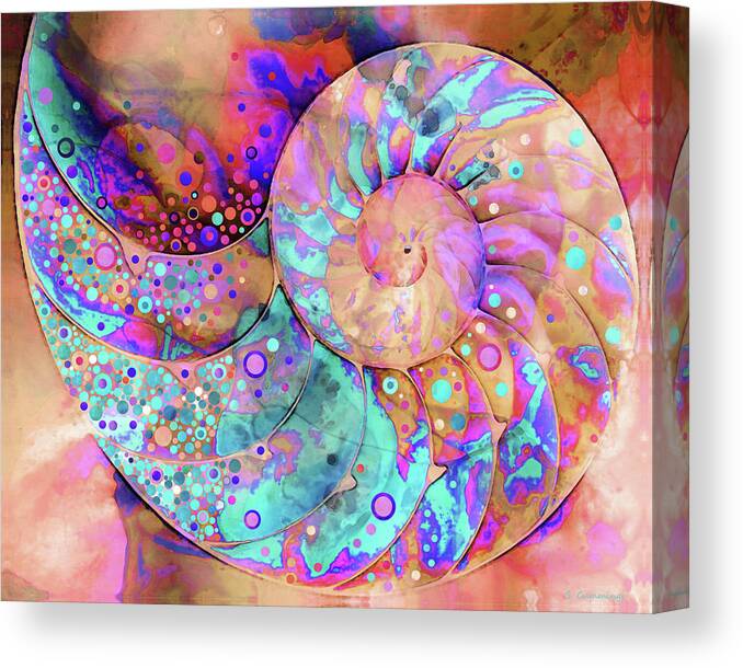 Nautilus Canvas Print featuring the painting Jubilant Nautilus Shell Art by Sharon Cummings