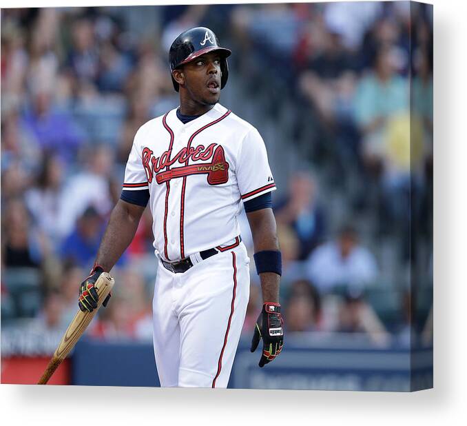 Atlanta Canvas Print featuring the photograph Justin Upton by Mike Zarrilli