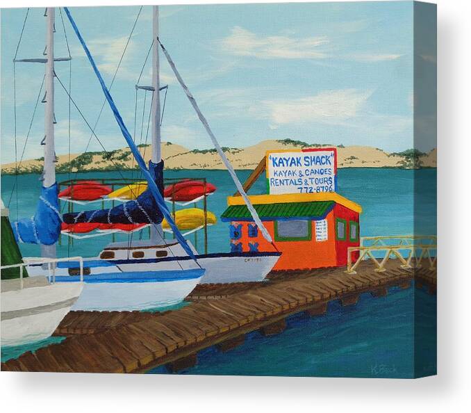 Kayak Canvas Print featuring the painting Kayak Shack Morro Bay California by Katherine Young-Beck