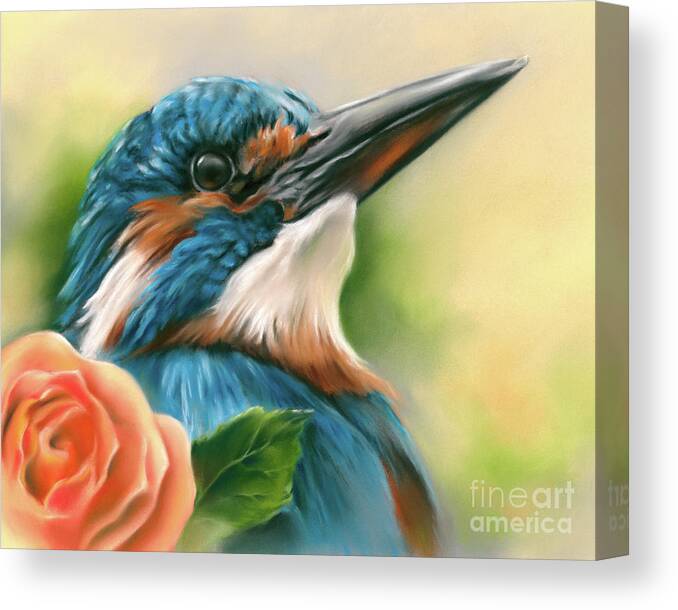 Bird Canvas Print featuring the painting Kingfisher and Orange Rose by MM Anderson