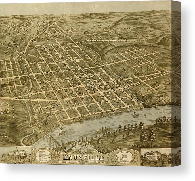 Birds-eye Canvas Print featuring the drawing Knoxville, Tennessee 1871 by Vintage Places