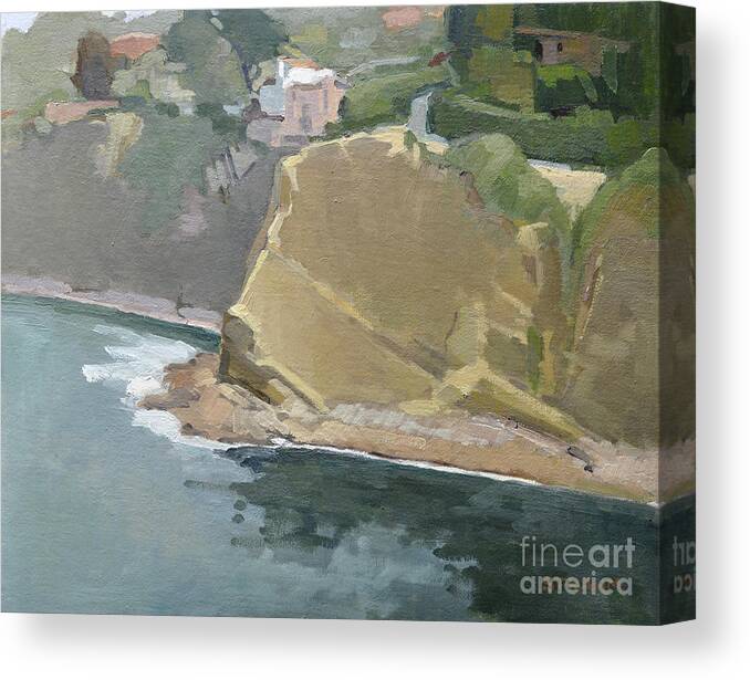 Bay Canvas Print featuring the painting La Jolla Bay, Cliffs along Coastwalk by Paul Strahm