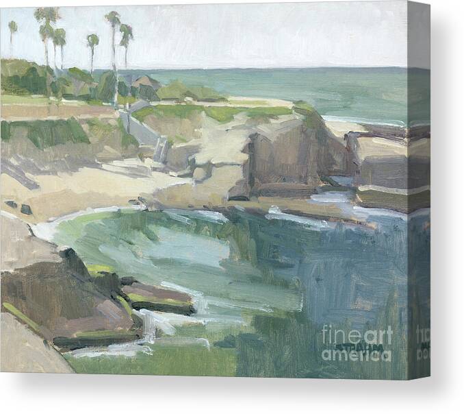 La Jolla Cove Canvas Print featuring the painting La Jolla Cove Calm - La Jolla, San Diego, California by Paul Strahm