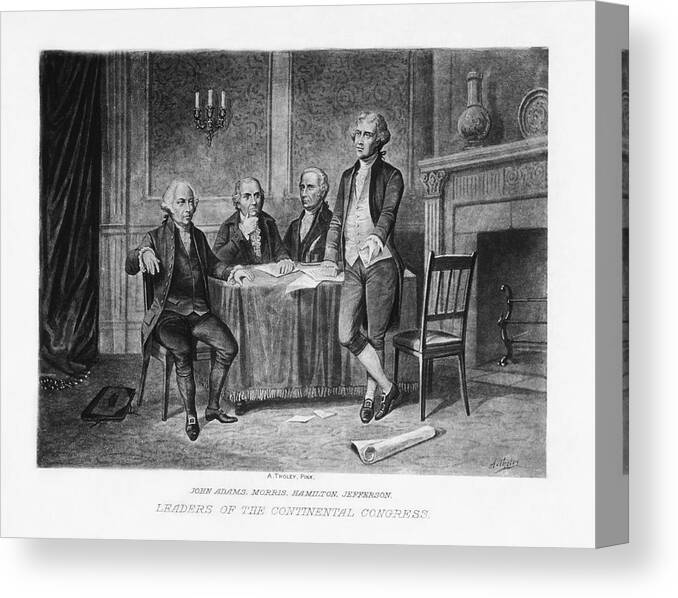Continental Congress Canvas Print featuring the drawing Leaders of the Continental Congress - John Adams - Morris - Hamilton - Jefferson by War Is Hell Store