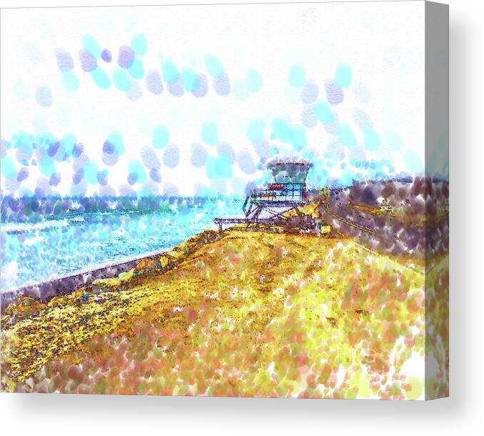 Pointillism Canvas Print featuring the digital art Life Guard Station On A Lonely Beach by Kirt Tisdale