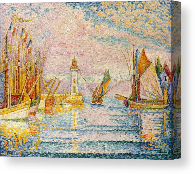 Lighthouse Canvas Print featuring the painting Lighthouse in Groix by Paul Signac by Mango Art